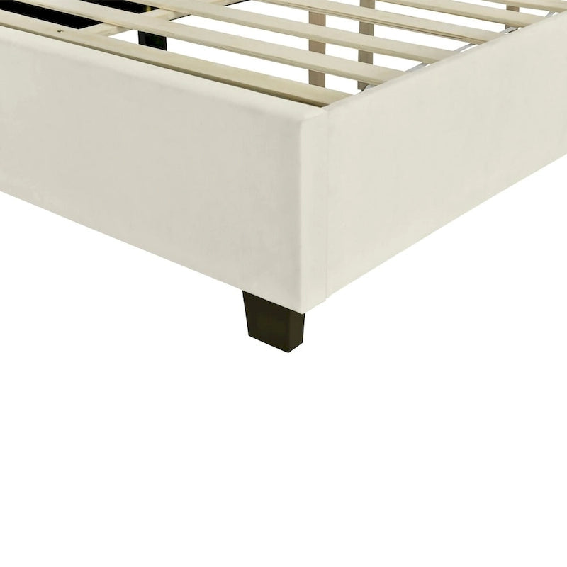 Velvet Upholstered Platform Bed Oversized Channeled Headboard with Side Shelves
