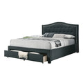 Charcoal Upholstered Platform Bed Button-Tufted Curved Headboard with Underbed Drawer