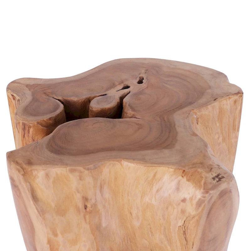 Solid Teak Root Stool Natural Organic Wood Side Table with White Legs