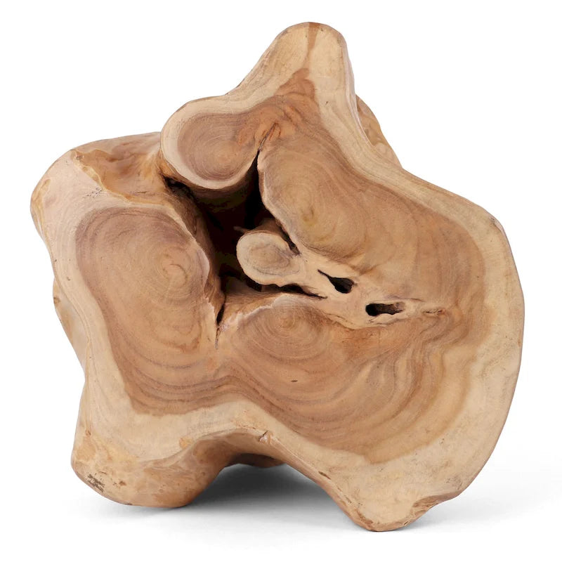 Solid Teak Root Stool Natural Organic Wood Side Table with White Legs