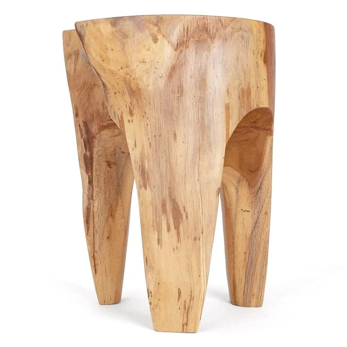 Solid Teak Root Stool Natural Organic Wood Side Table with White Legs