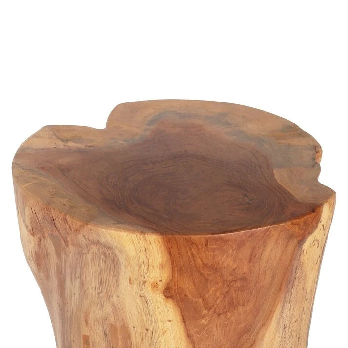 Solid Teak Root Stool Natural Organic Wood Side Table with White Legs