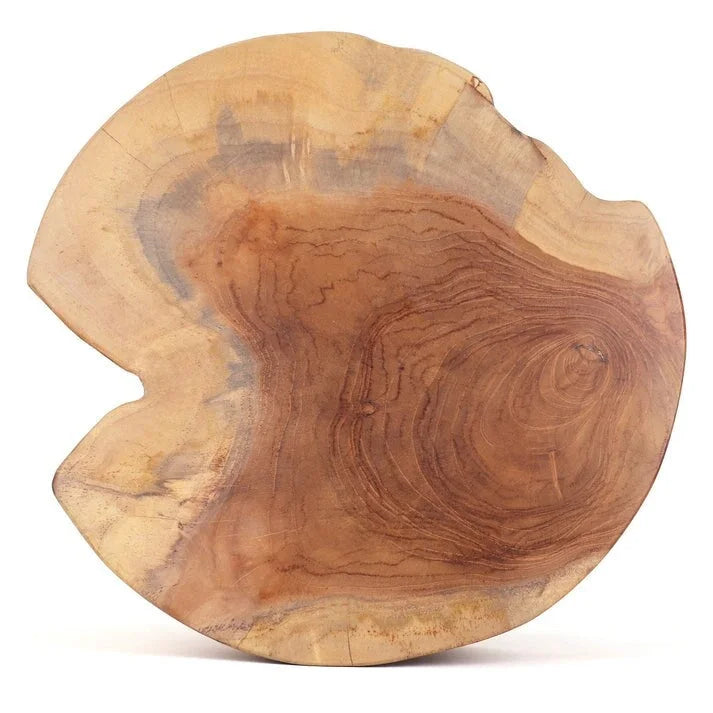 Solid Teak Root Stool Natural Organic Wood Side Table with White Legs