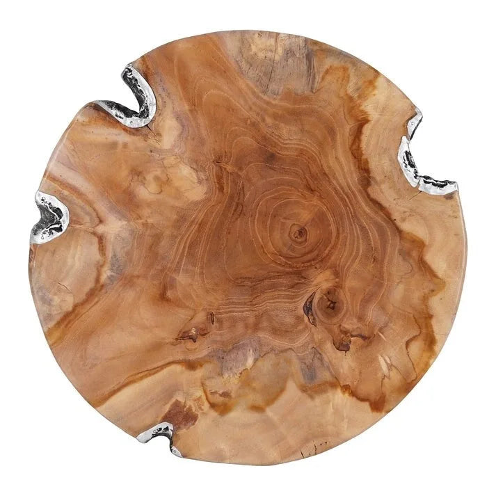 Solid Teak Root Stool Natural Organic Wood Side Table with White Legs