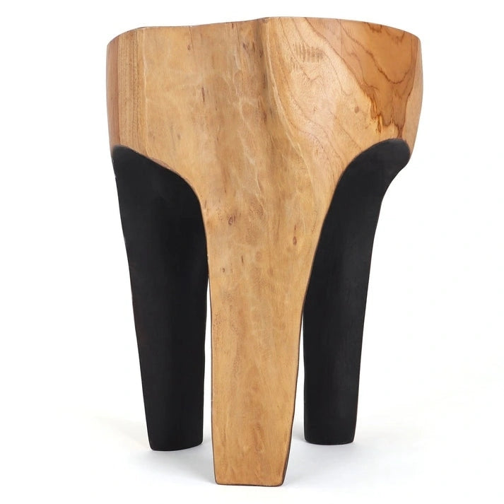 Solid Teak Root Stool Natural Organic Wood Side Table with White Legs