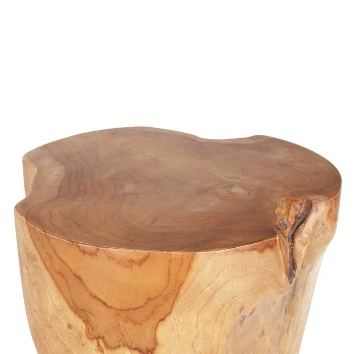 Solid Teak Root Stool Natural Organic Wood Side Table with White Legs