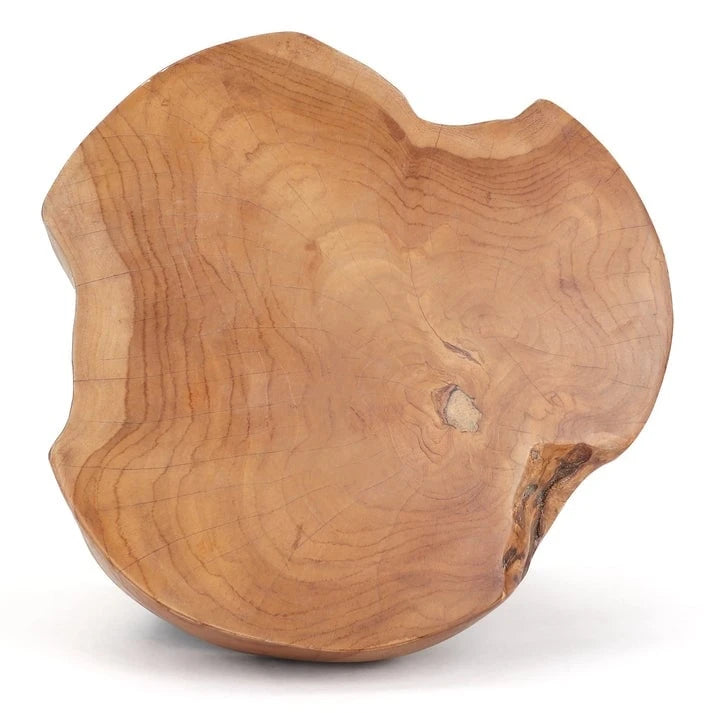 Solid Teak Root Stool Natural Organic Wood Side Table with White Legs