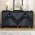 4-Door Geometric Pattern Sideboard Cabinet with Round Handles and Tapered Legs