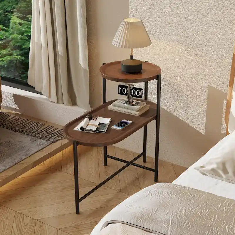 Small Coffee Tables 2-tier Modern Sofa Side Table with Wood Storage Shelf Living Room End Tables Nightstands