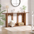 Brown Farmhouse Console Table with Arched Open Storage for Entryway