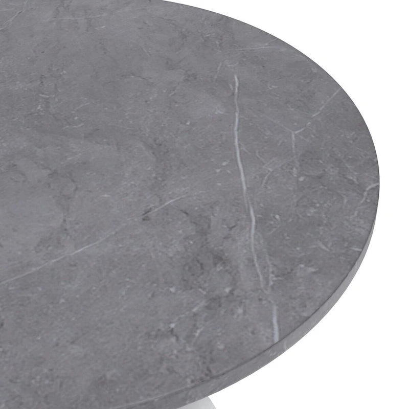 Verve Dining Table with a 36 Round Tabletop in White Steel Pedestal